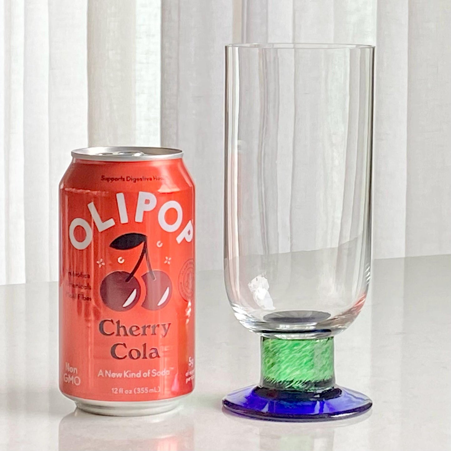 Vintage Fostoria Green Stem Blue Foot Glasses (FOS6) - Set of 10