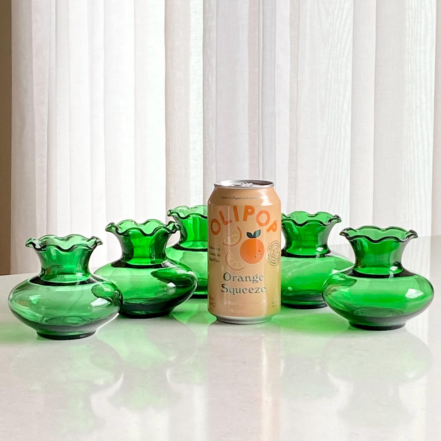 Vintage Anchor Hocking Forest Green Crimped Bud Vases (circa 1957 - 1965) - Set of 5