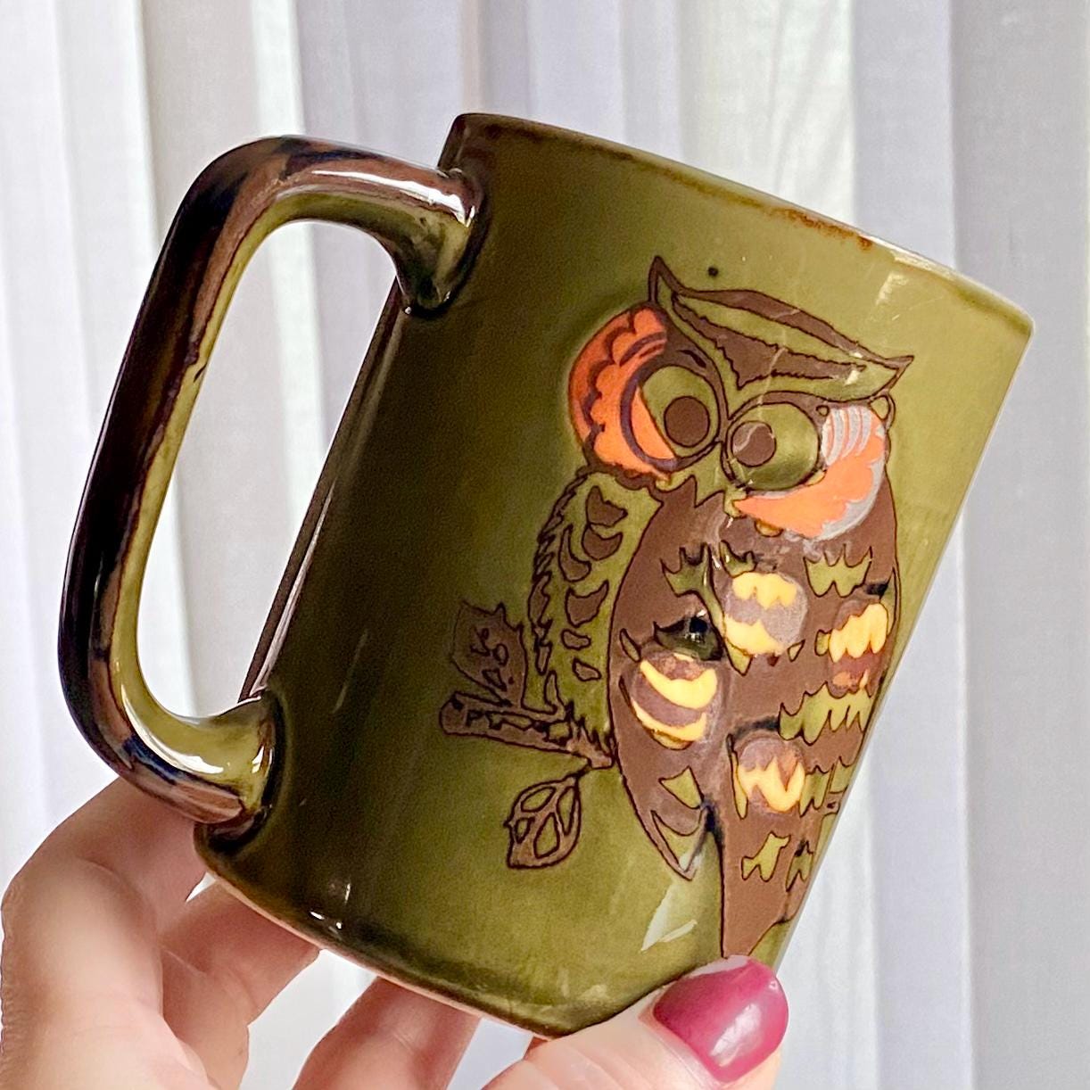 Vintage Otagiri Owl, Flower and Apple Mugs - Set of 4