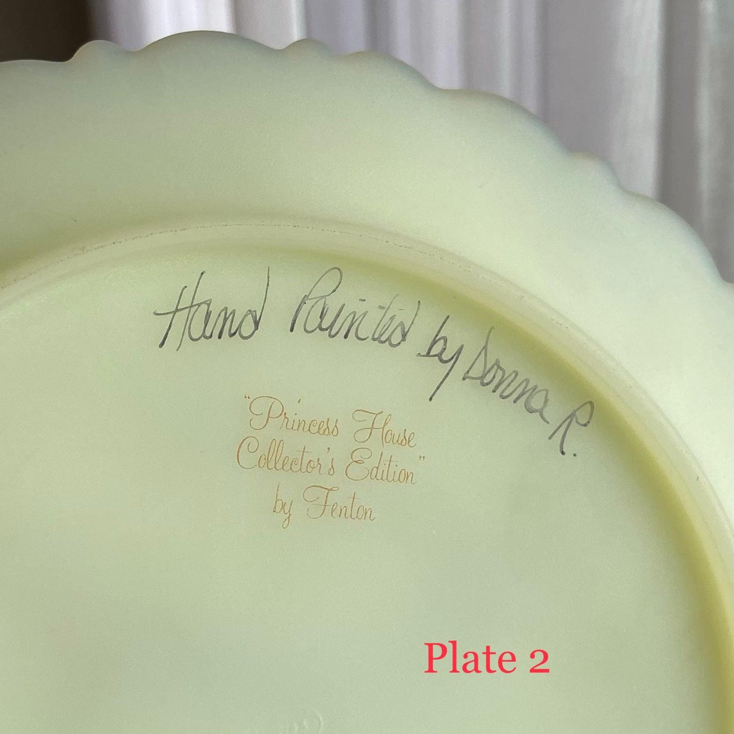 Vintage Fenton Hand Painted Custard Glass Plates (circa 1980) - 2 Available