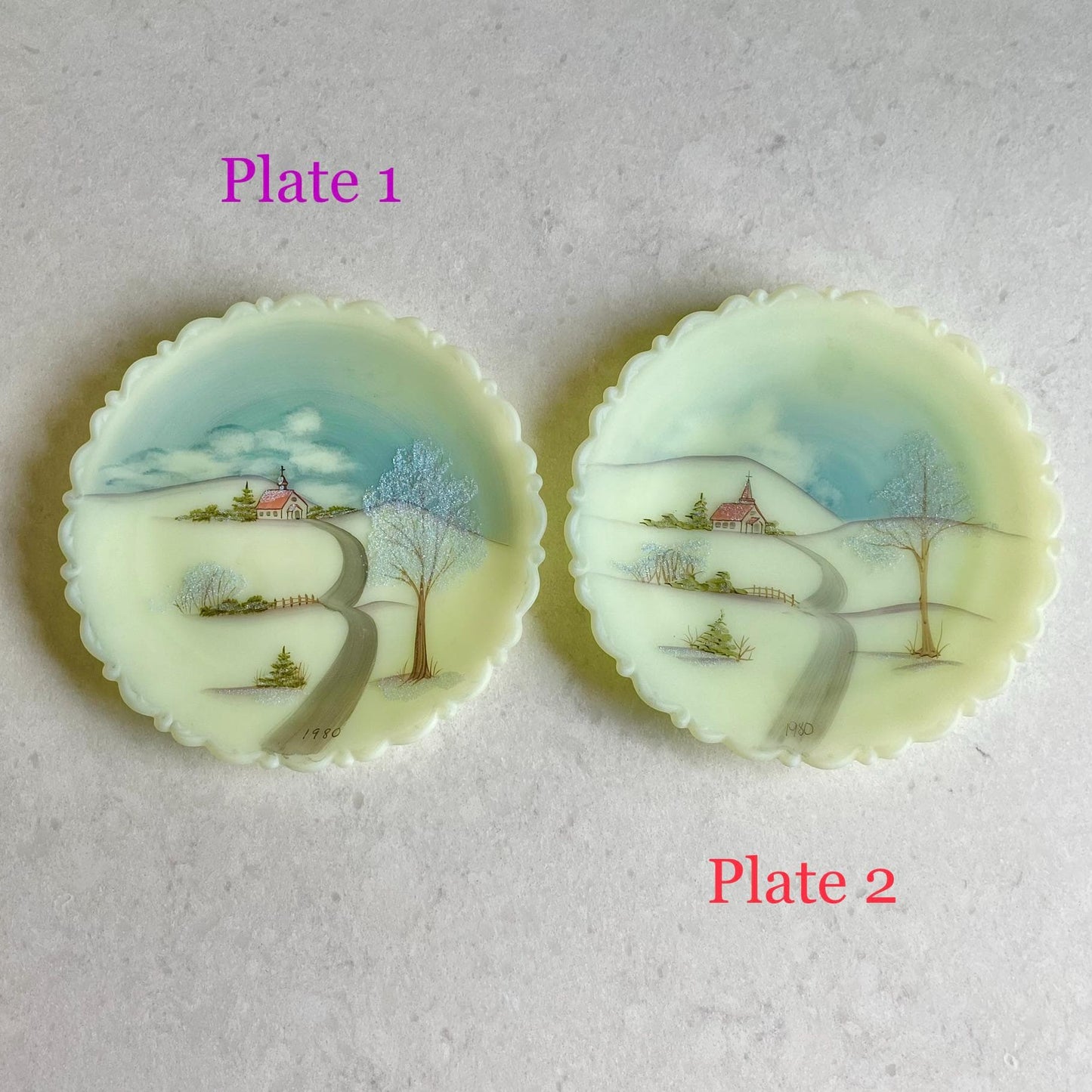 Vintage Fenton Hand Painted Custard Glass Plates (circa 1980) - 2 Available