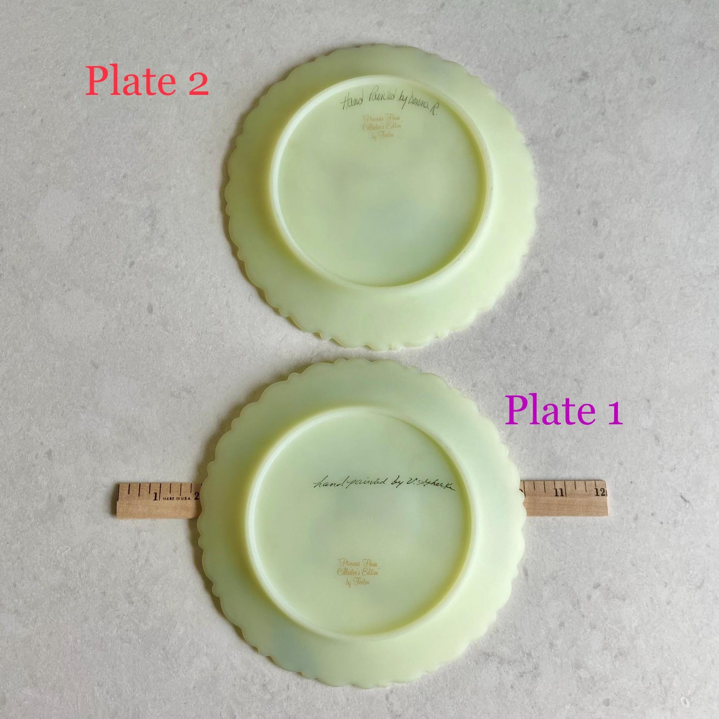 Vintage Fenton Hand Painted Custard Glass Plates (circa 1980) - 2 Available