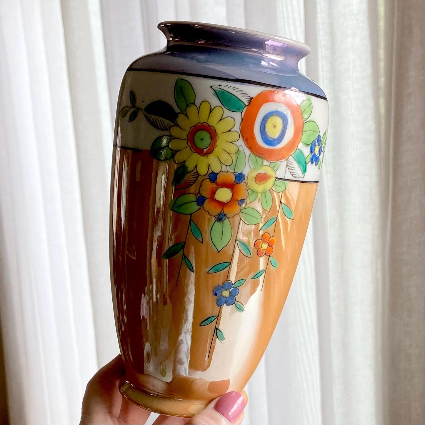 Vintage Hand Painted Lusterware Japanese Vase