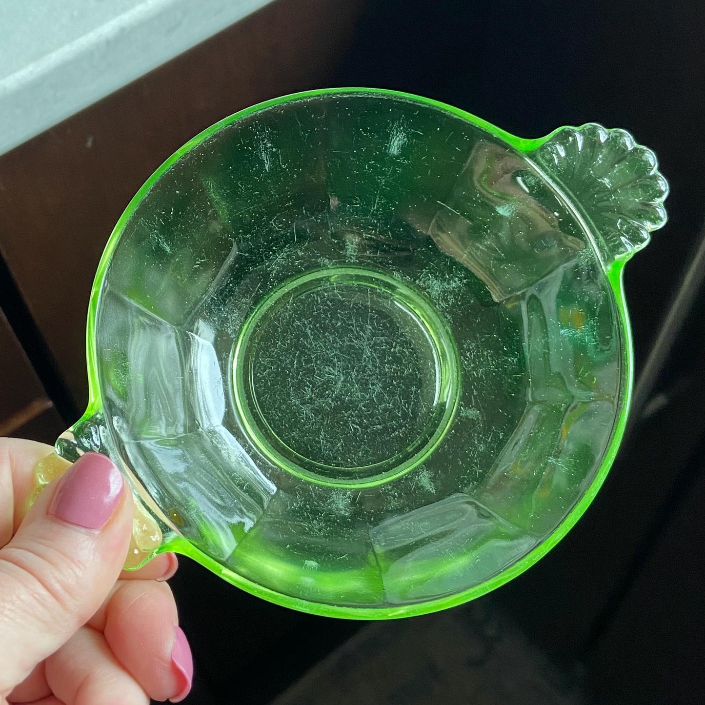 Vintage Anchor Hocking Green Uranium Glass Handled Bowls - Set of 4