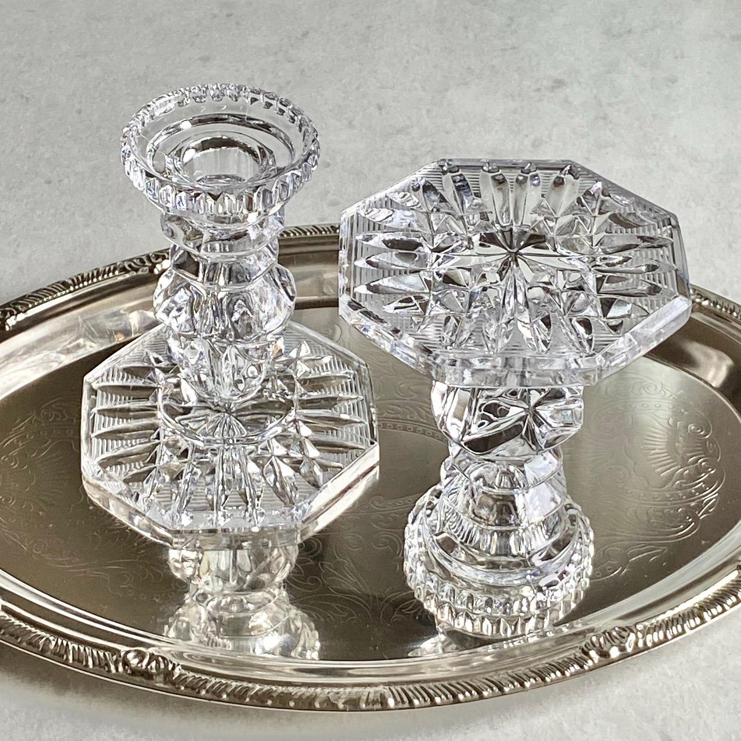 Vintage Hand Cut Crystal West German Candle Holders - Set of 2