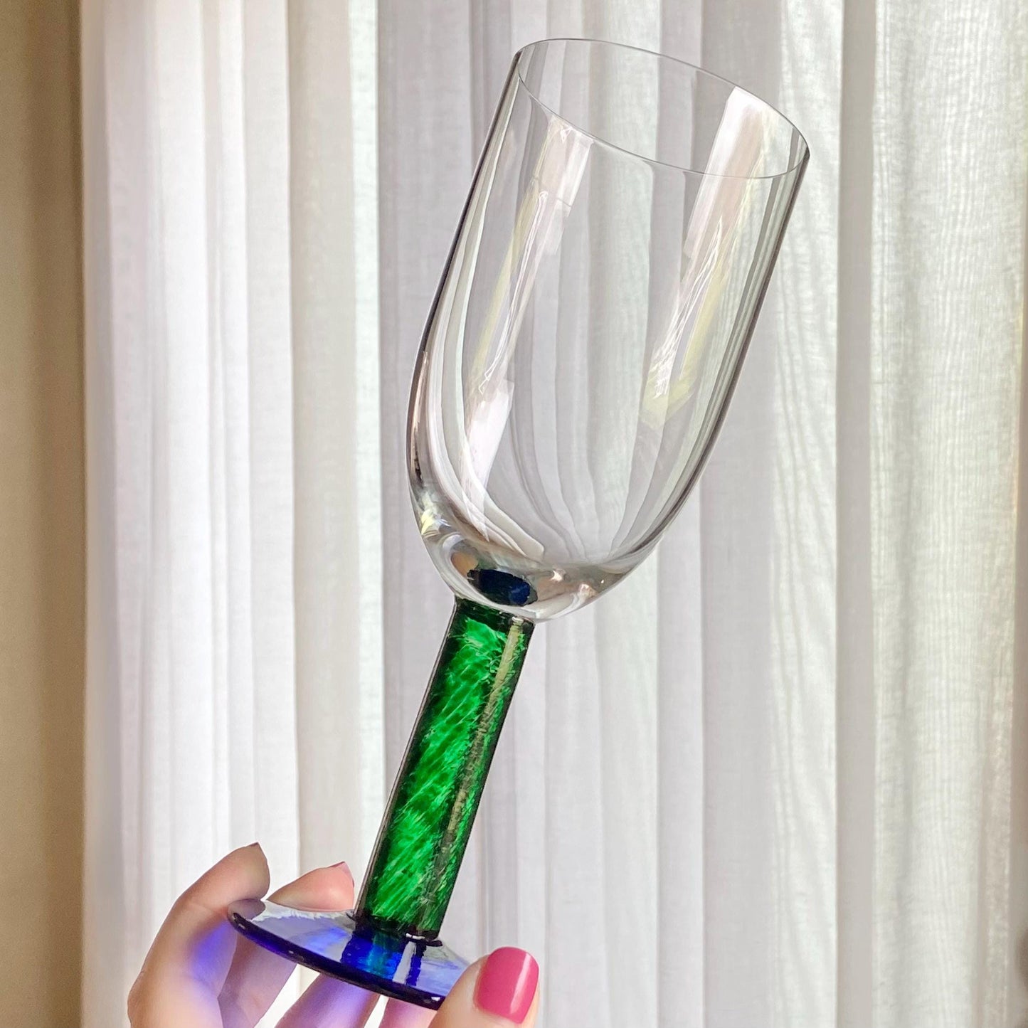 Vintage Fostoria Green Stem Blue Foot Glasses (FOS6 LG) - Set of 12