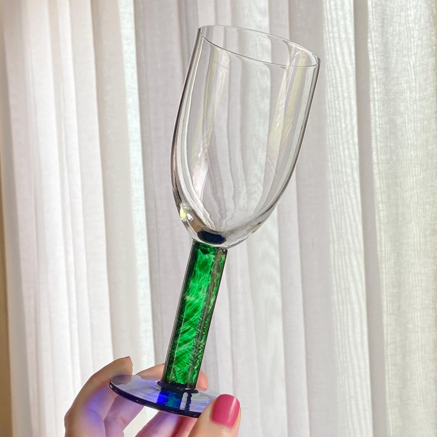 Vintage Fostoria Green Stem Blue Foot Glasses (FOS6 SM) - Set of 12