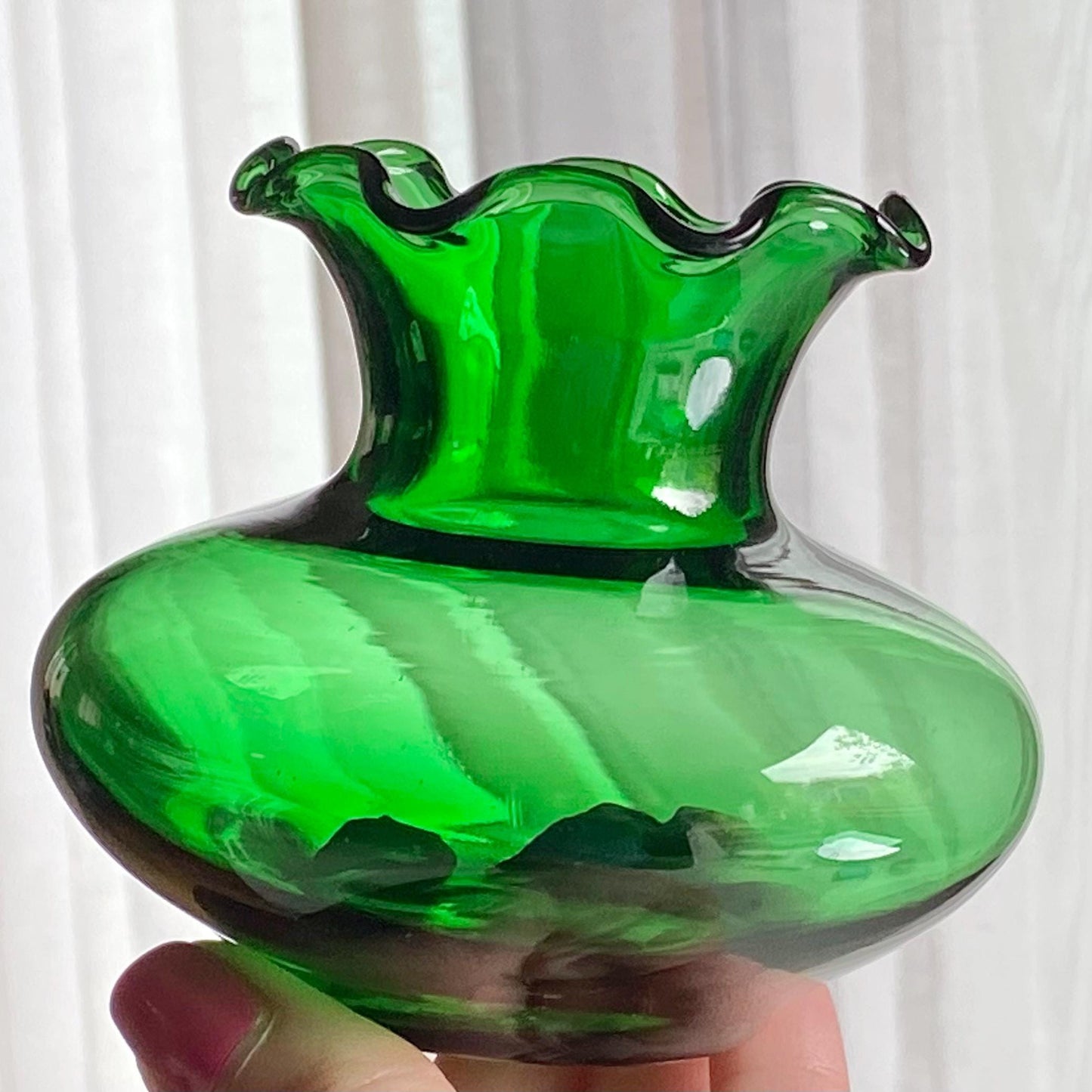 Vintage Anchor Hocking Forest Green Crimped Bud Vases (circa 1957 - 1965) - Set of 5