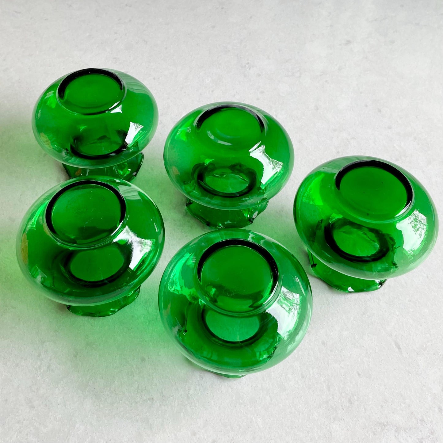 Vintage Anchor Hocking Forest Green Crimped Bud Vases (circa 1957 - 1965) - Set of 5