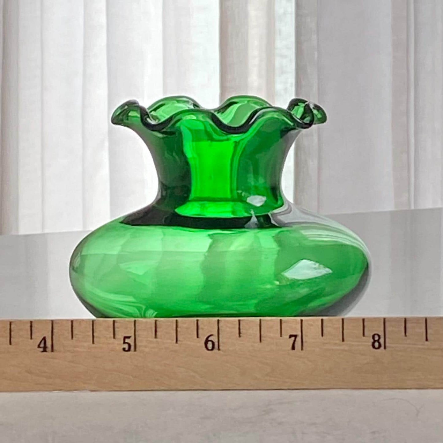 Vintage Anchor Hocking Forest Green Crimped Bud Vases (circa 1957 - 1965) - Set of 5