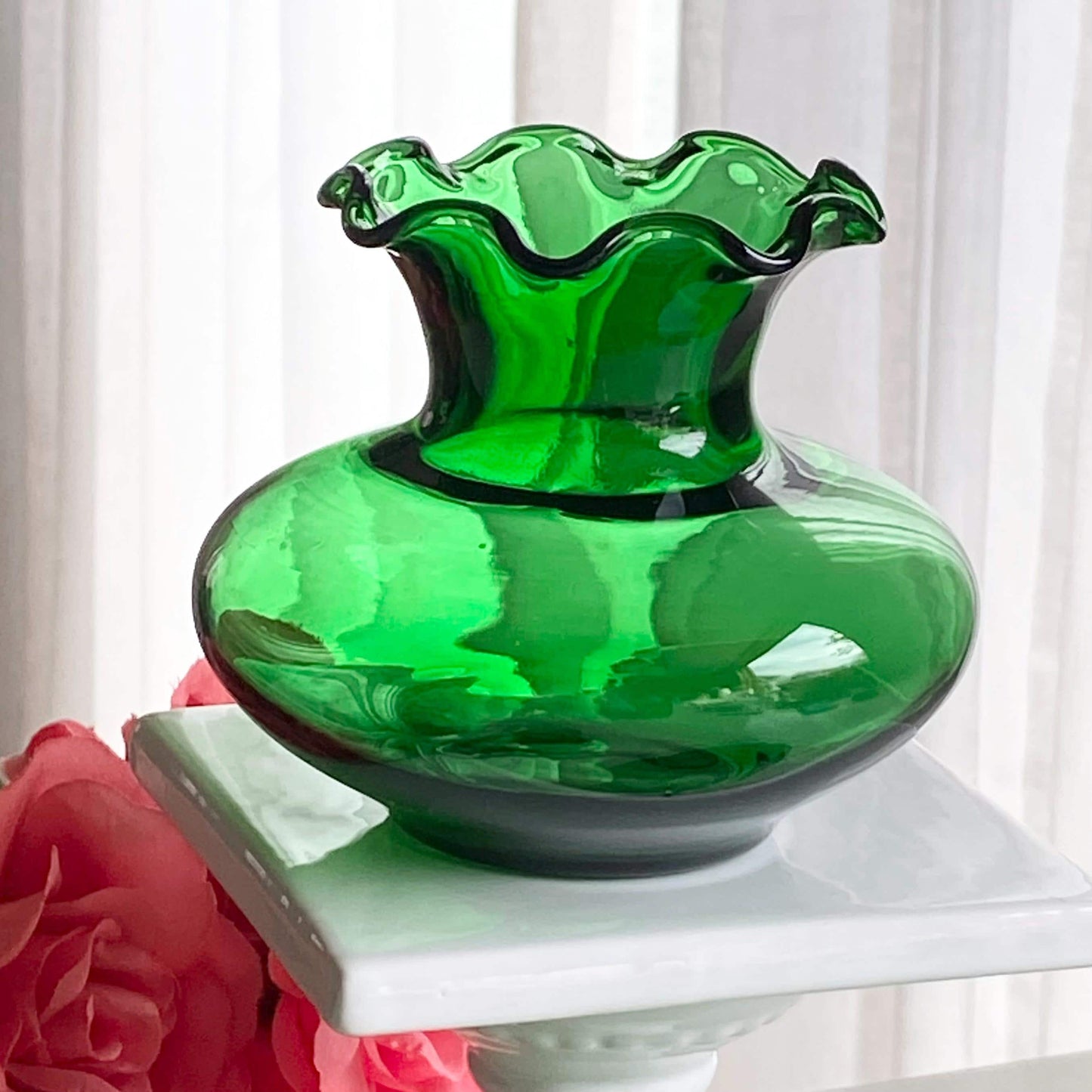 Vintage Anchor Hocking Forest Green Crimped Bud Vases (circa 1957 - 1965) - Set of 5