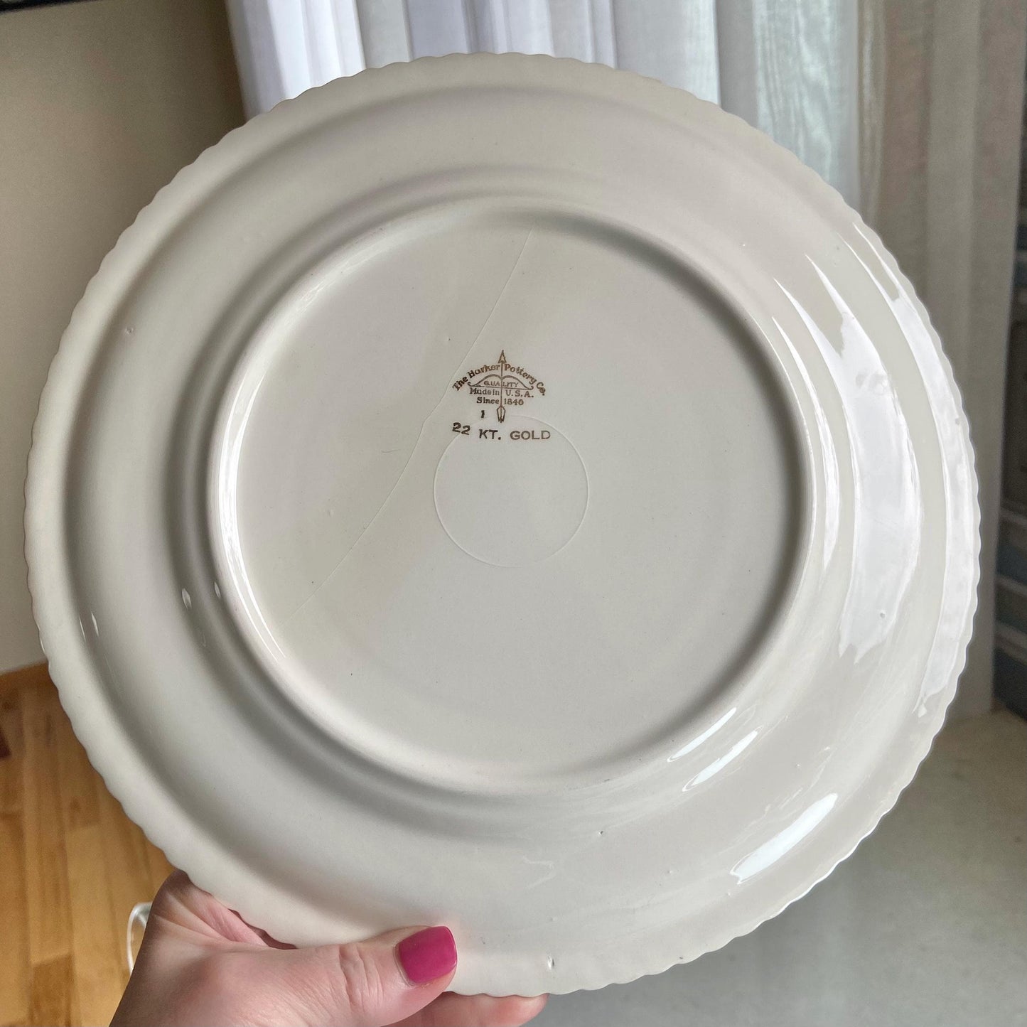 Vintage Harker Pottery Co. Strawberry Pie Plate Set with 22 Kt. Gold Trim - 6 pieces total