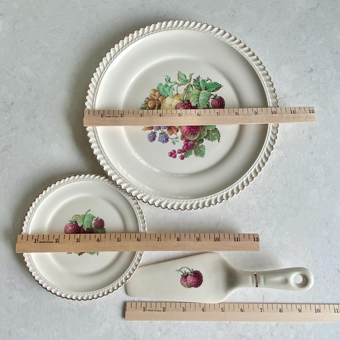 Vintage Harker Pottery Co. Strawberry Pie Plate Set with 22 Kt. Gold Trim - 6 pieces total