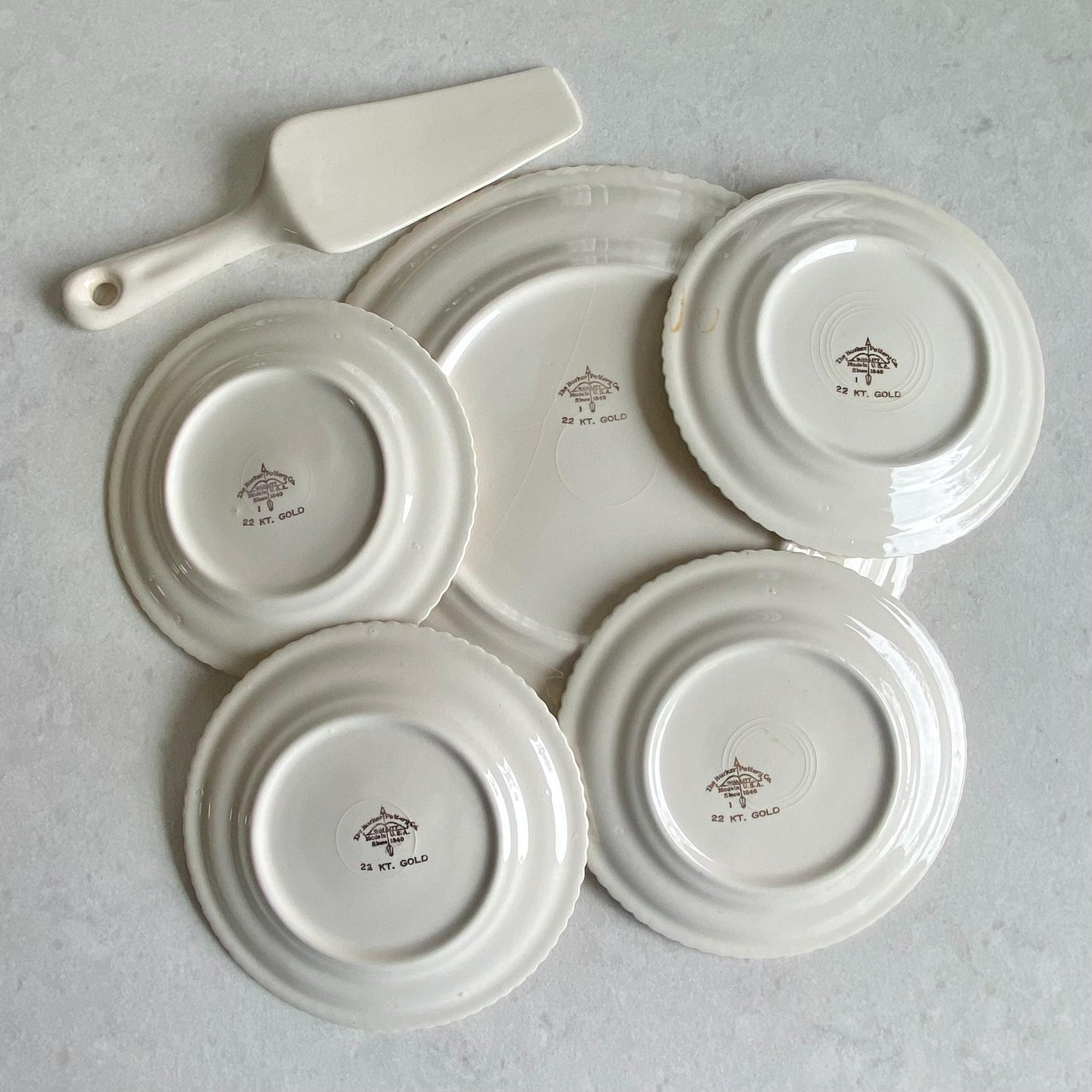Vintage Harker Pottery Co. Strawberry Pie Plate Set with 22 Kt. Gold Trim - 6 pieces total