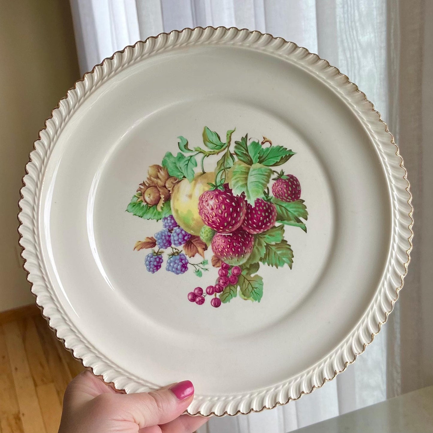 Vintage Harker Pottery Co. Strawberry Pie Plate Set with 22 Kt. Gold Trim - 6 pieces total