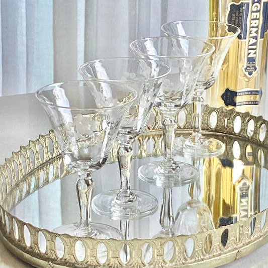 Vintage Etched Cordial / Liquor Glasses - Set of 4