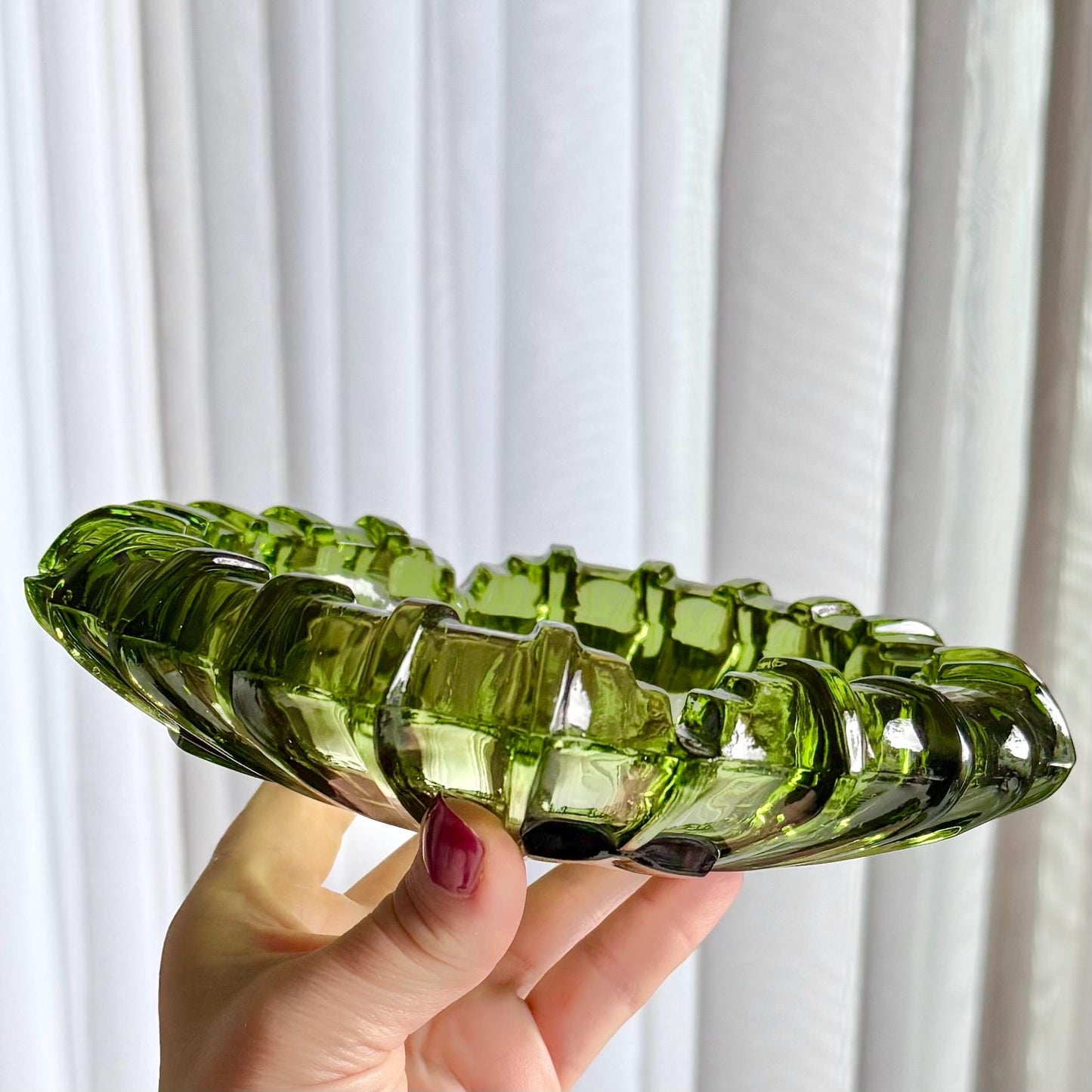 Vintage Green Ribbed 7 Inch Ashtray