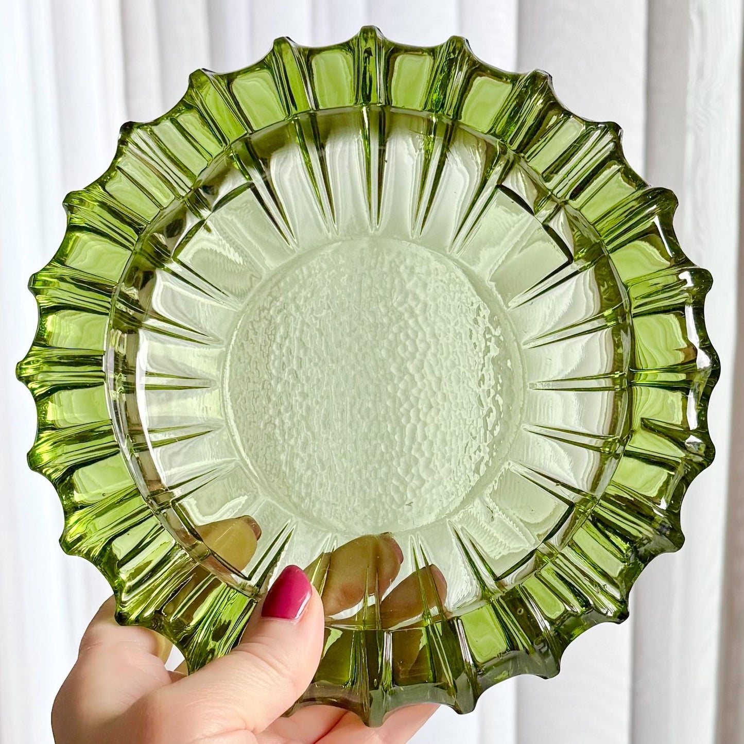 Vintage Green Ribbed 7 Inch Ashtray