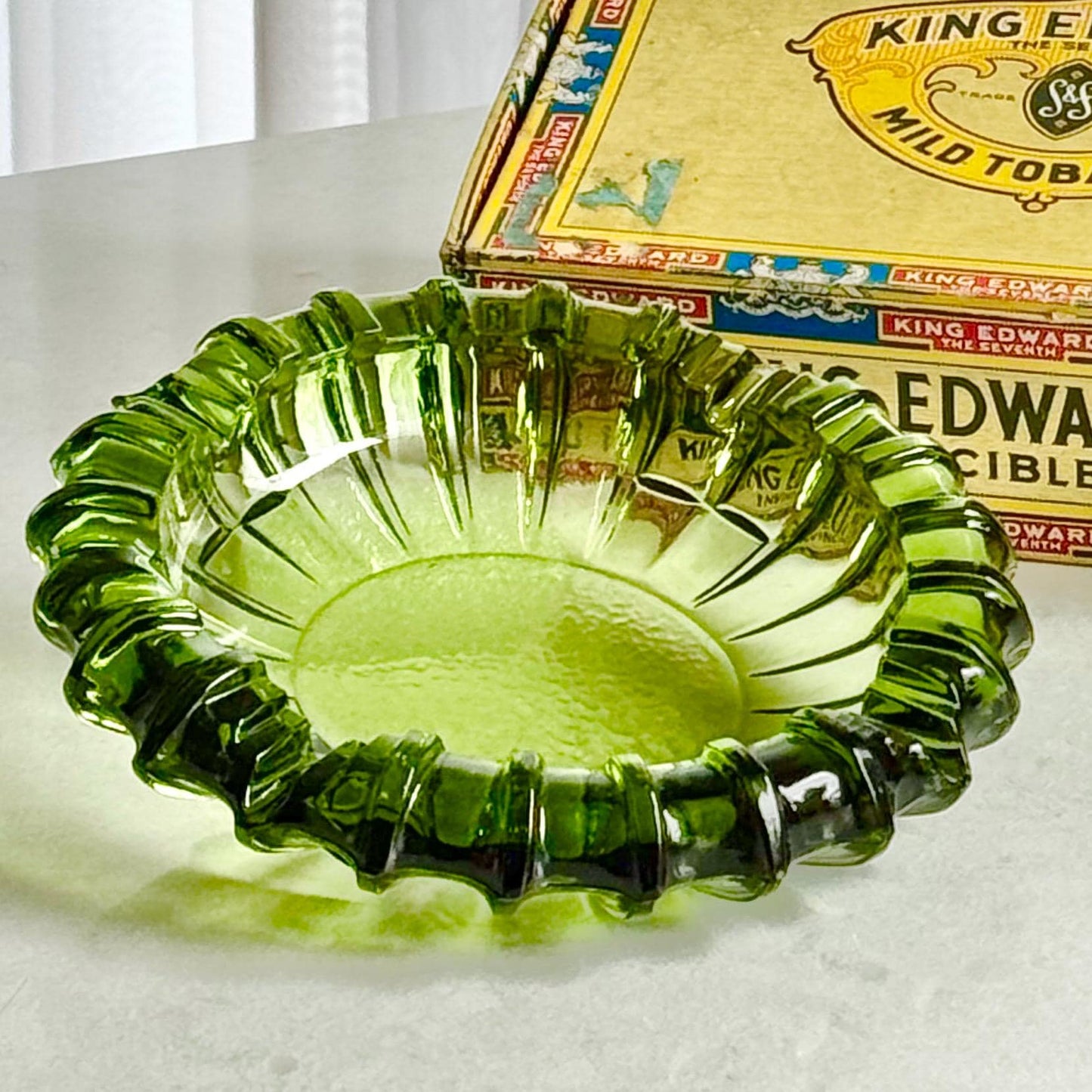 Vintage Green Ribbed 7 Inch Ashtray