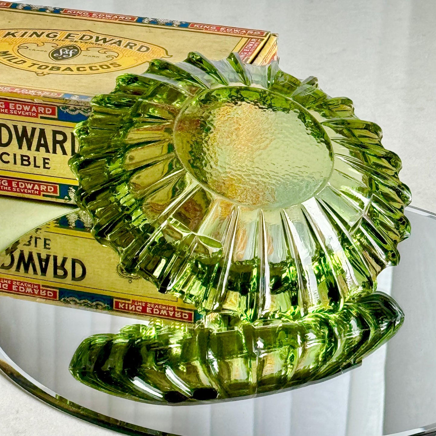 Vintage Green Ribbed 7 Inch Ashtray