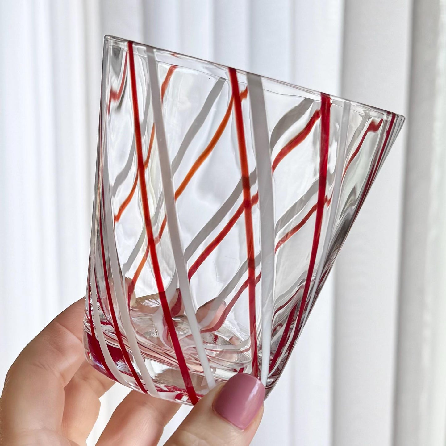 Vintage Red and White Swirl Glasses - Set of 6