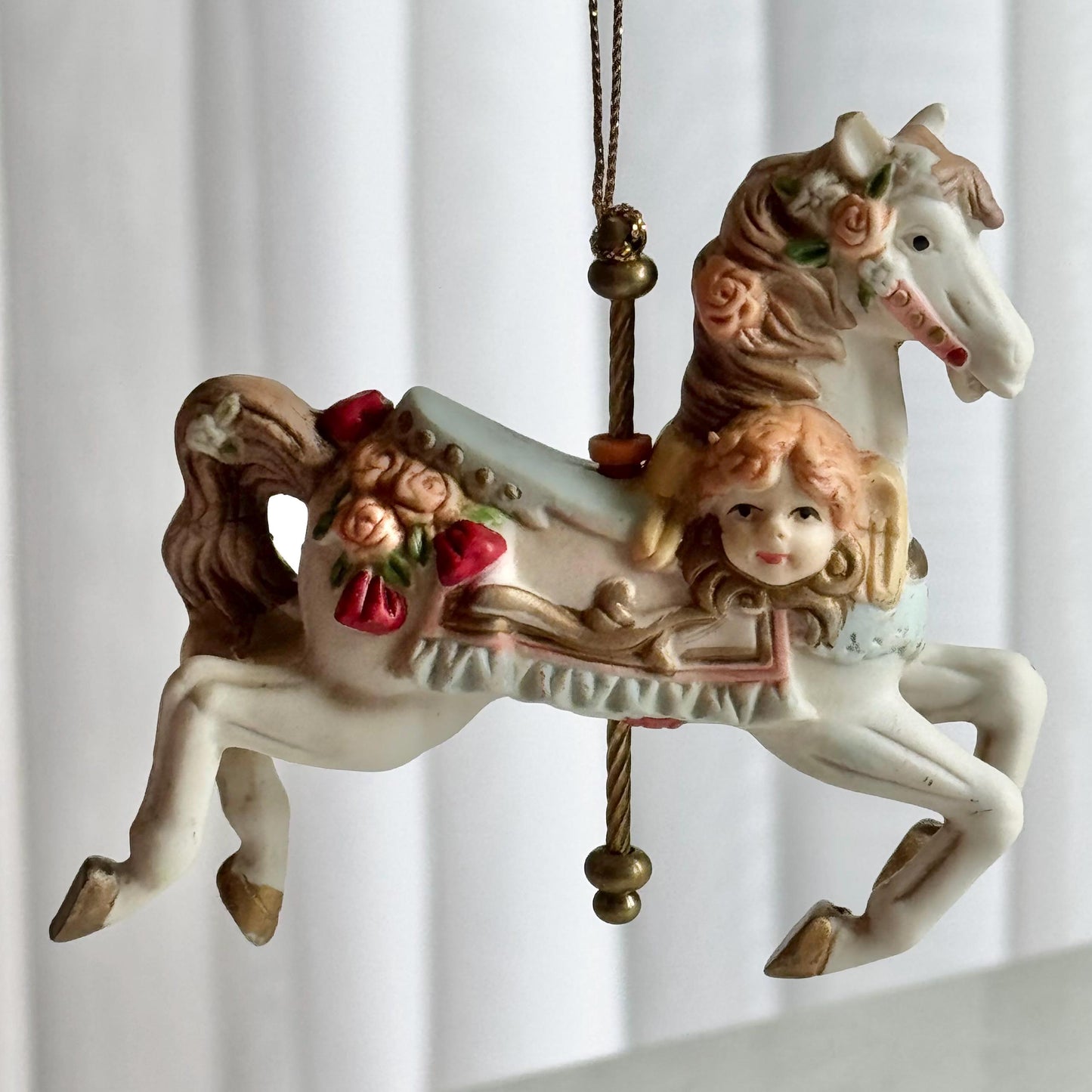 Vintage Holiday Time Porcelain Carousel Horse Ornaments - Set of 6