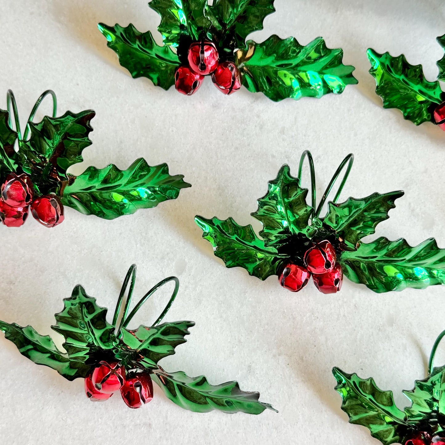 Vintage Holly Bell Berry Napkin Rings - Set of 8