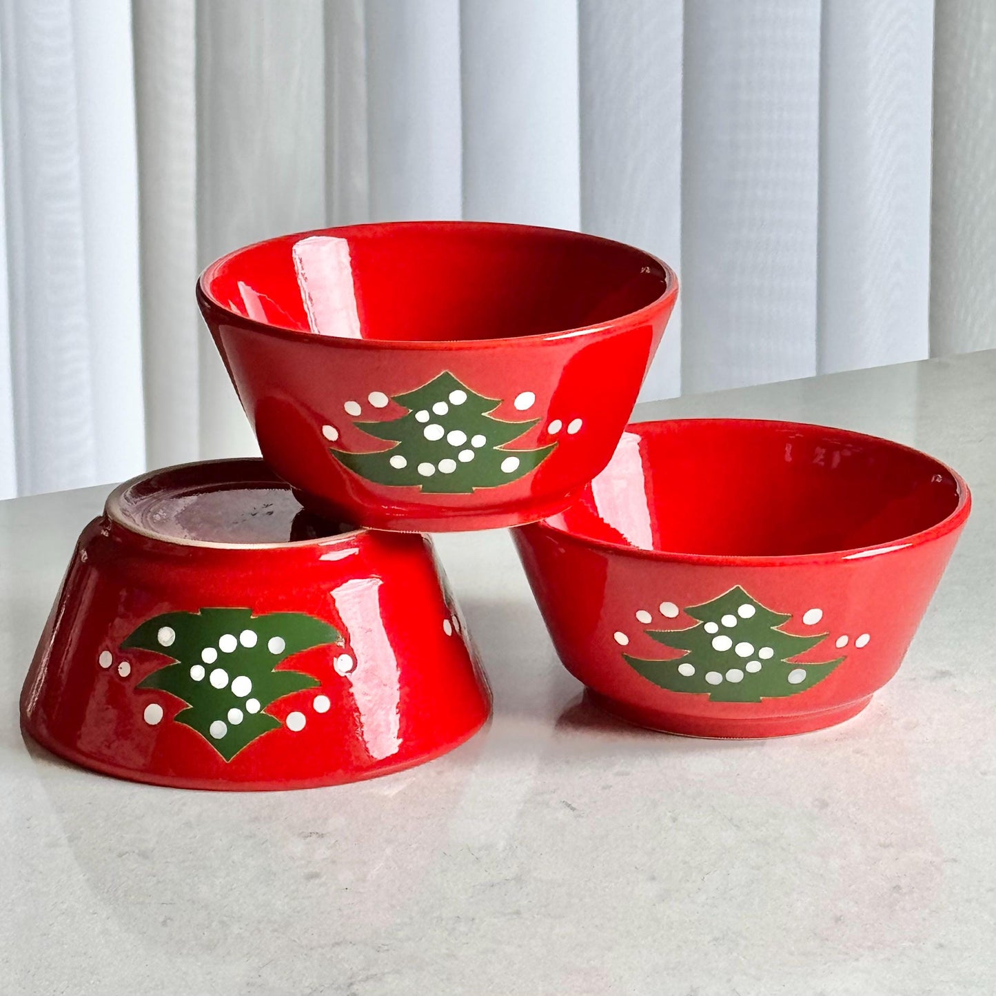 Vintage Waechtersbach Red Christmas Tree 4-7/8 Inch Bowls - Set of 8