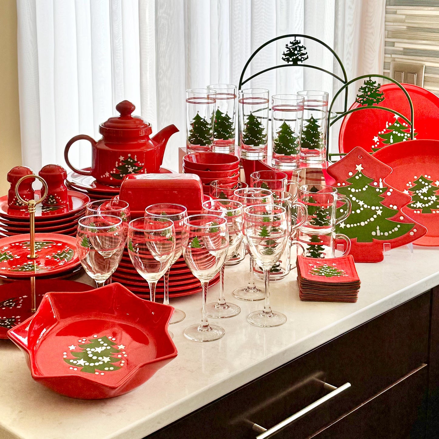 Vintage Waechtersbach Christmas Tree Glasses - Set of 8 Goblets