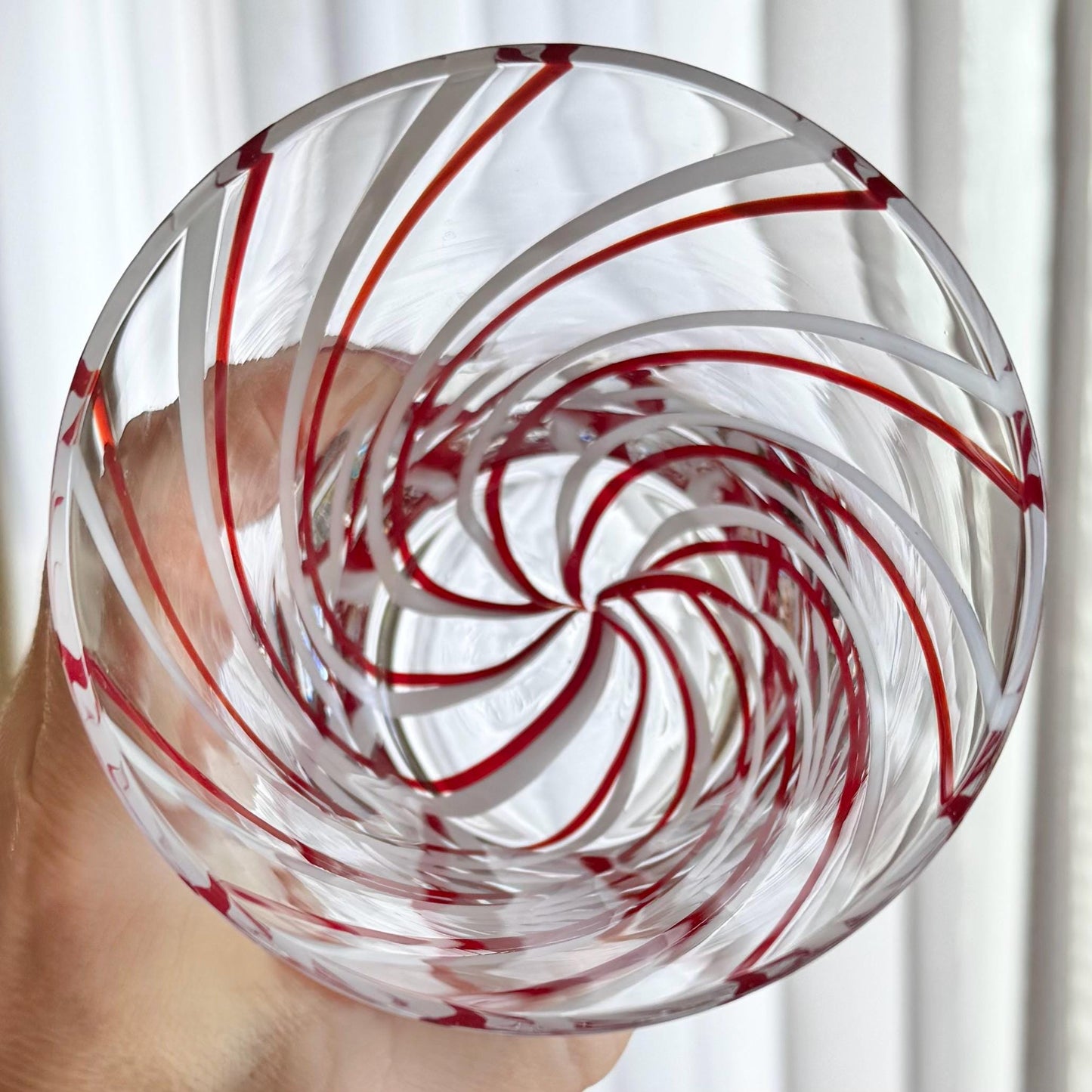 Vintage Red and White Swirl Glasses - Set of 6