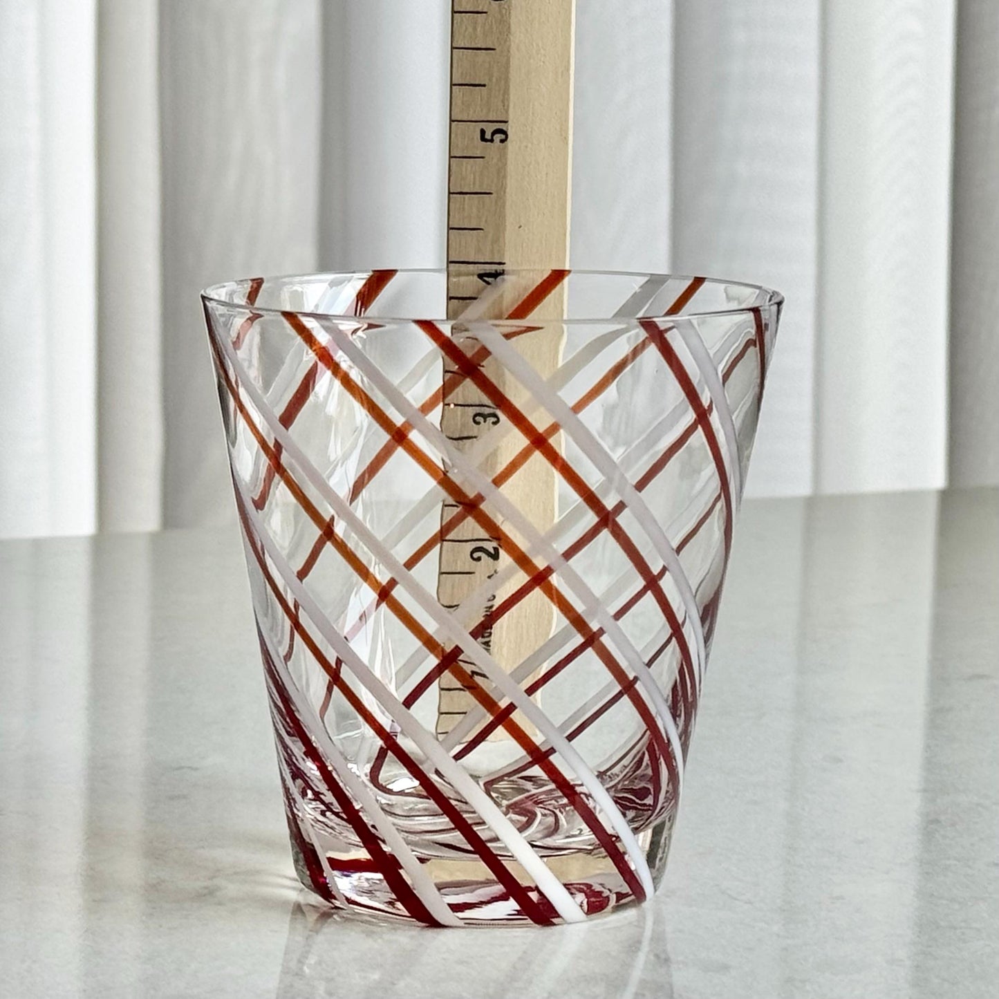 Vintage Red and White Swirl Glasses - Set of 6