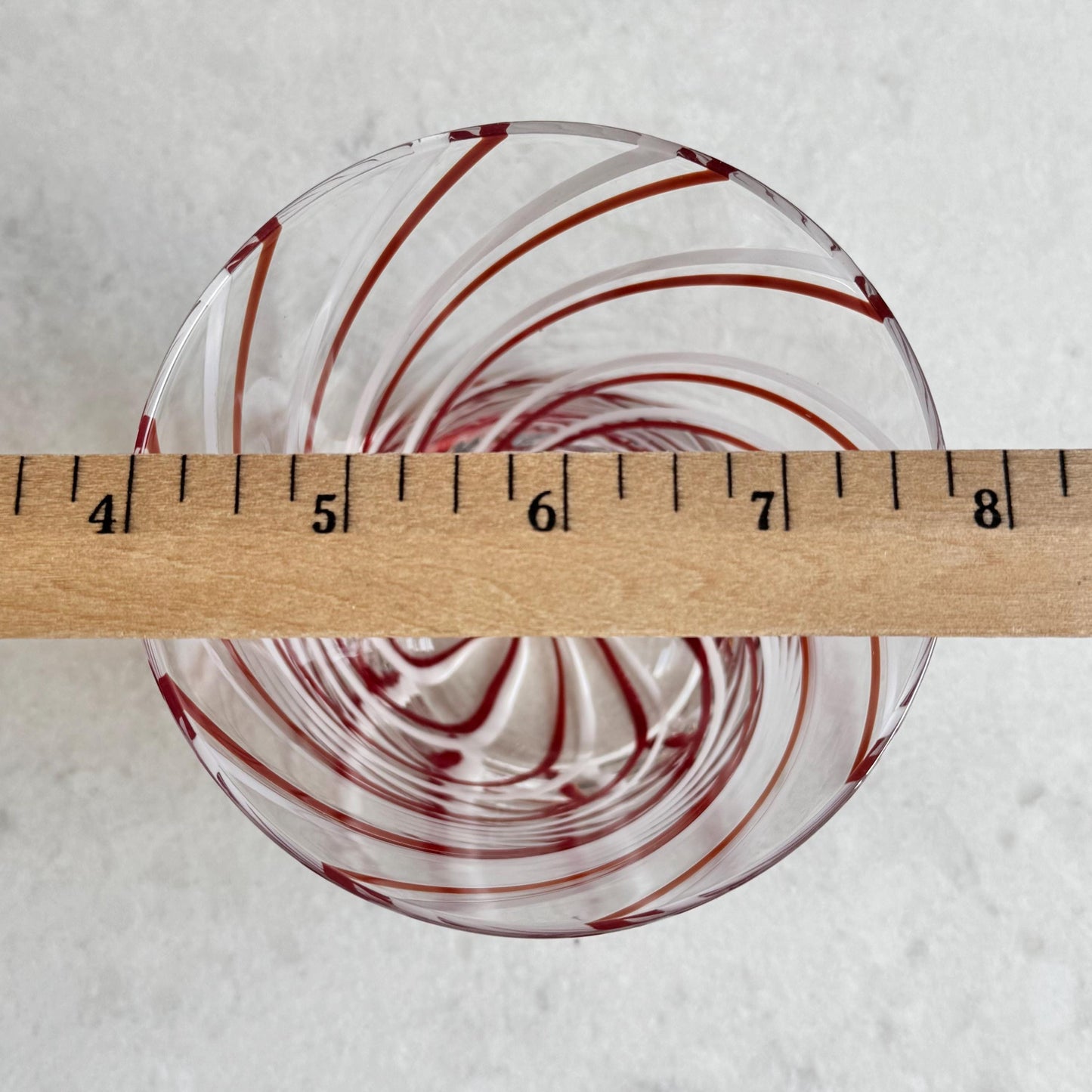 Vintage Red and White Swirl Glasses - Set of 6