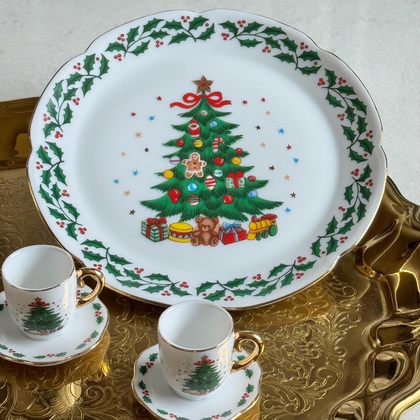 Vintage Holiday Christmas Tree Miniature Tea Set