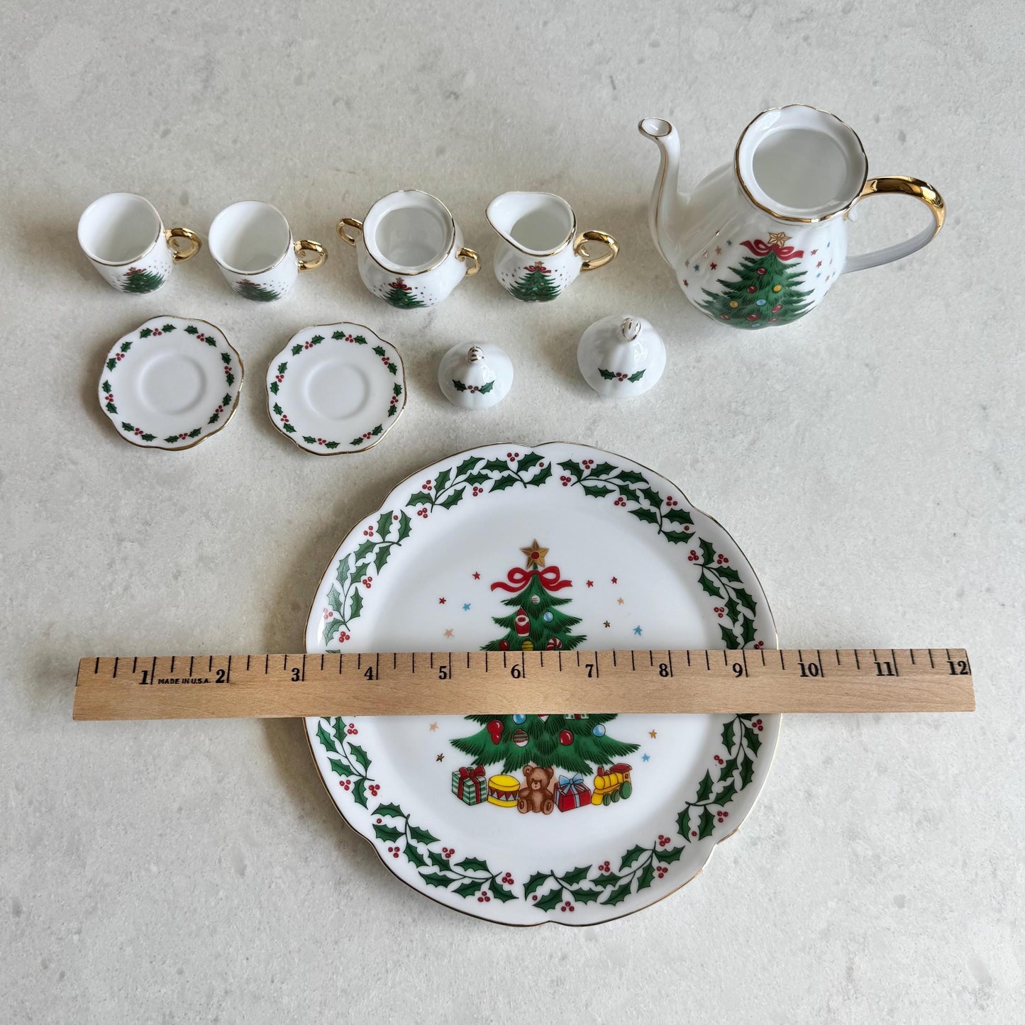 Vintage Holiday Christmas Tree Miniature Tea Set