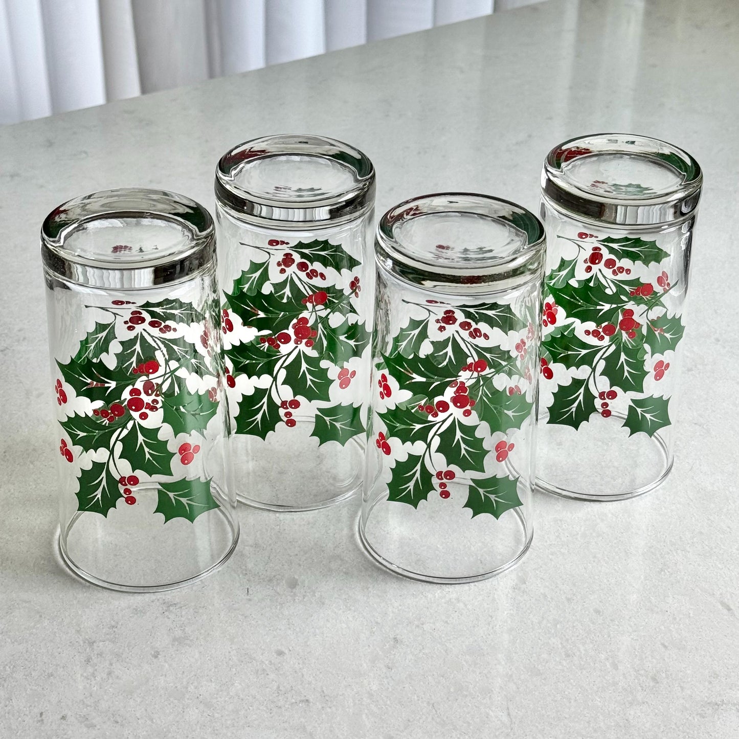 Vintage Indiana Glass 12 Ounce Holly Tumblers - Set of 4