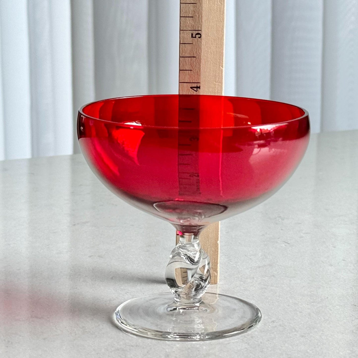 Vintage Ruby Red Twisted Stem Glasses - Set of 5