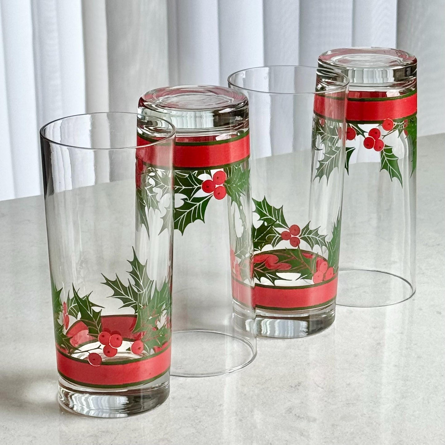 Vintage Libbey Holly and Berries Glasses - Set of 4 (#HB2)