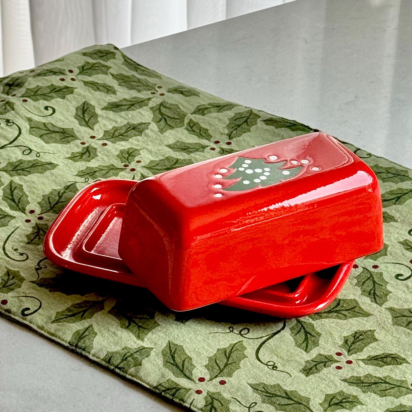 Vintage Waechtersbach Red Christmas Tree Butter Dish