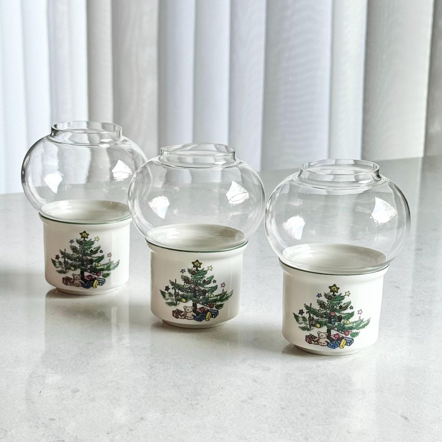 Vintage Nikko Happy Holidays Mini Globe Tea Light Candle Holders - Set of 3