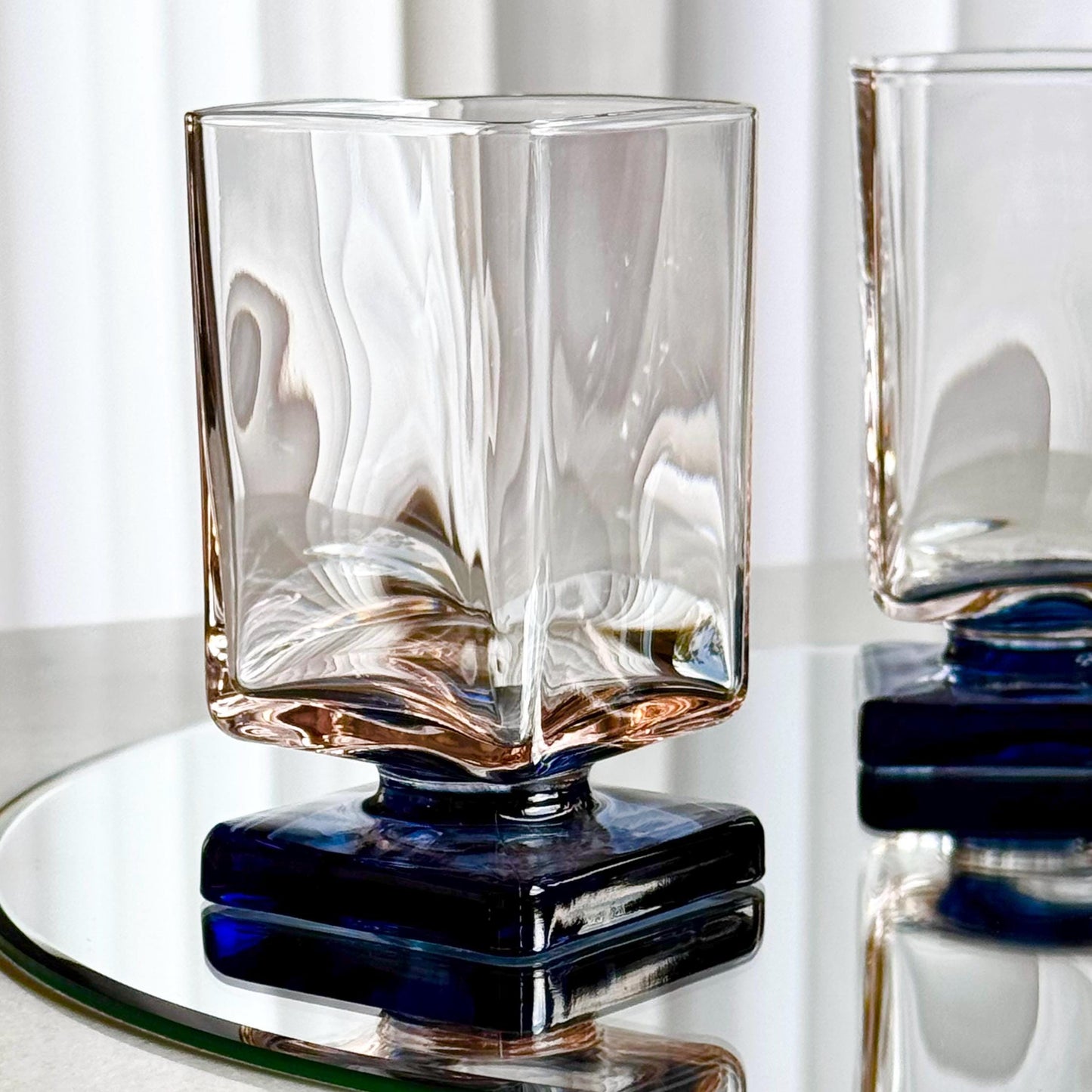 Vintage DiSaronno Pink and Blue Square Glasses - Set of 4