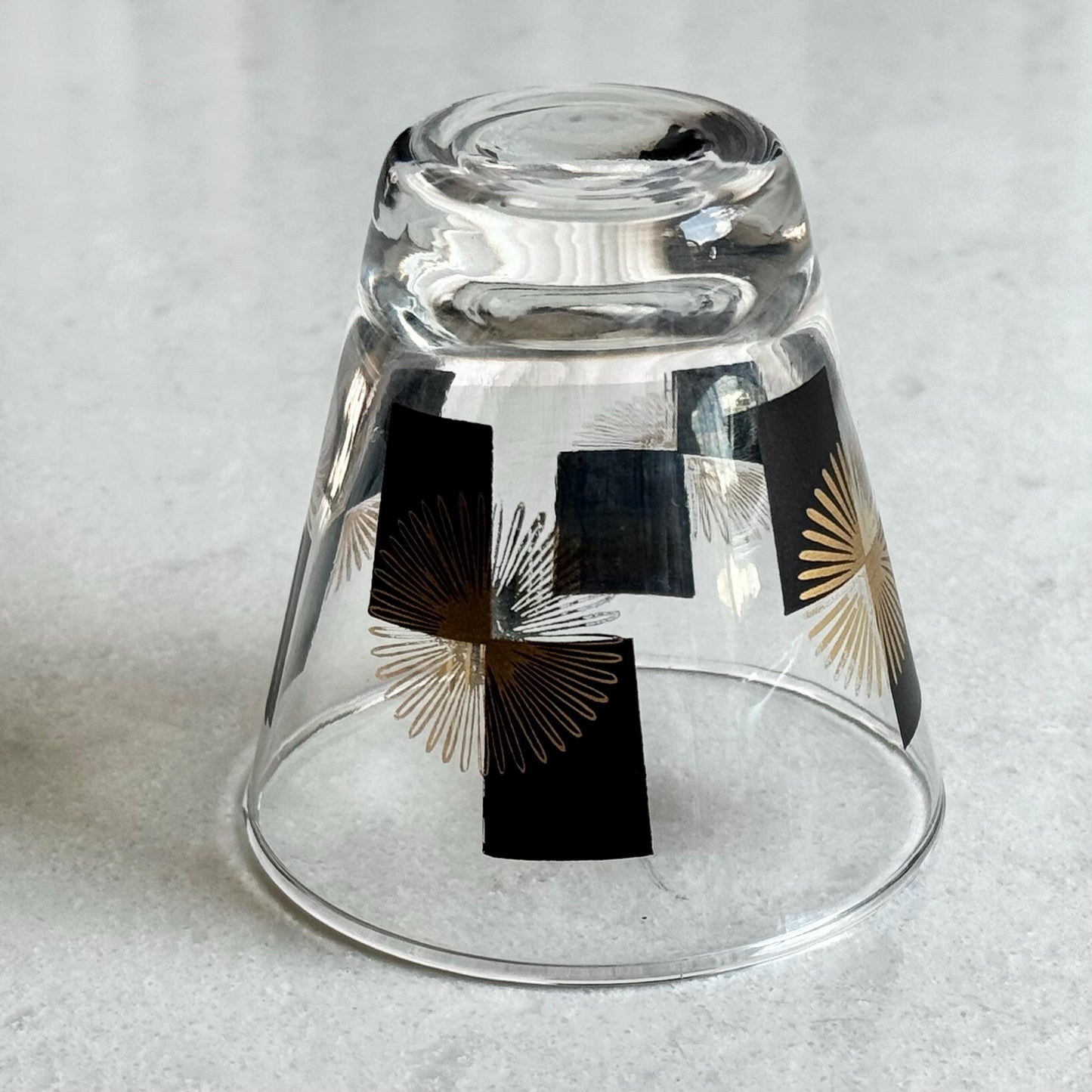 Vintage Anchor Hocking Black and Gold Atomic Starburst Tumblers - Set of 7