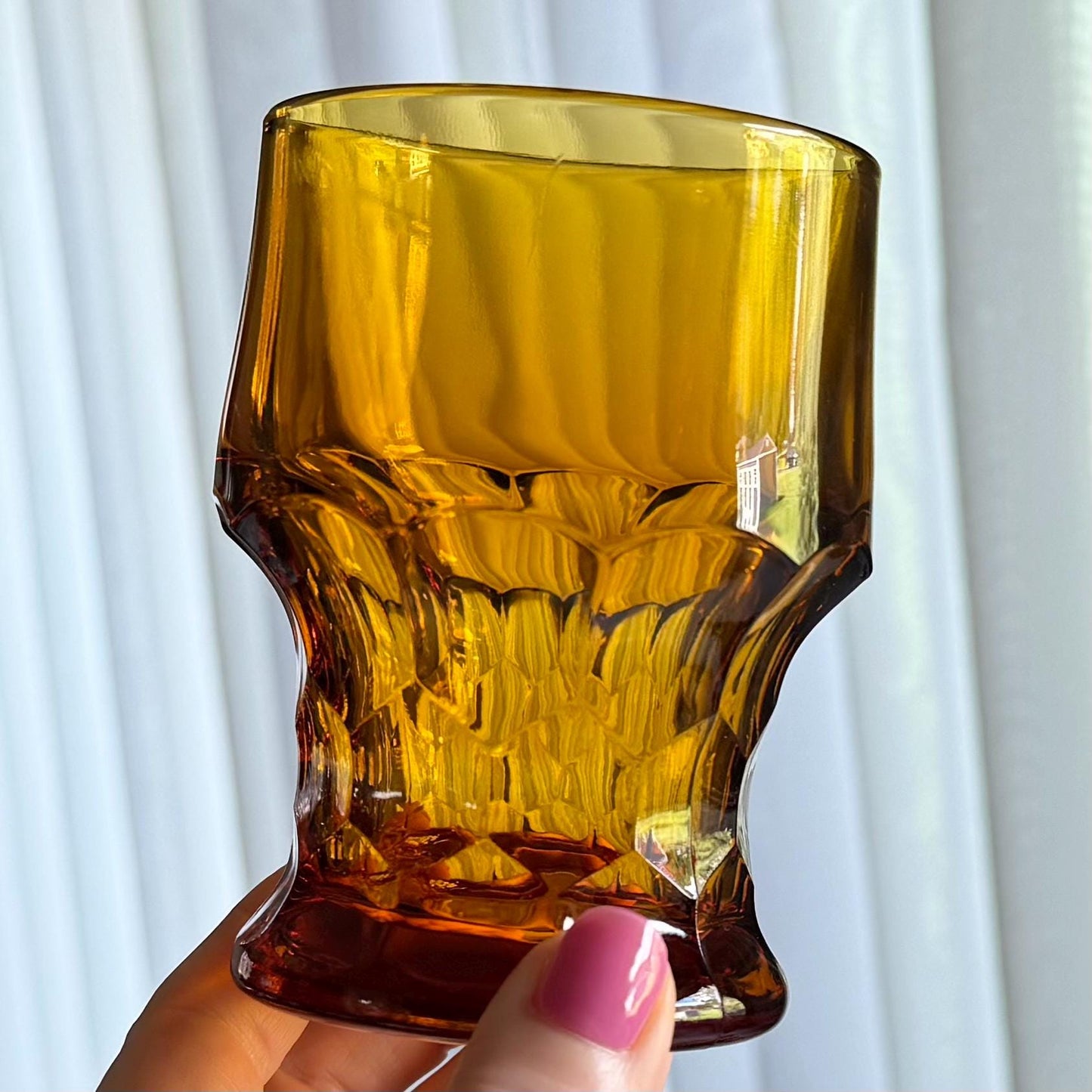 Vintage Anchor Hocking Desert Gold Georgian Colonial Honeycomb Thumbprint Glasses - Set of 12 Tumblers