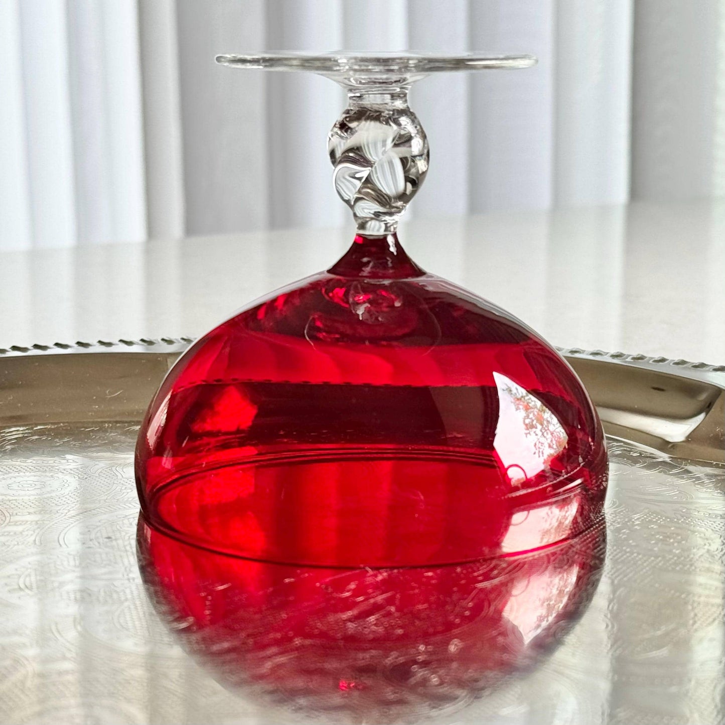 Vintage Ruby Red Twisted Stem Glasses - Set of 5