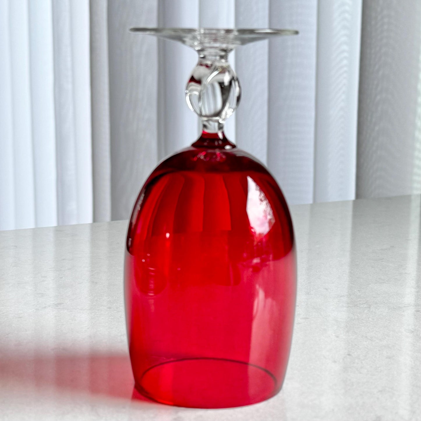 Vintage Ruby Red Twisted Stem Glasses - Set of 6