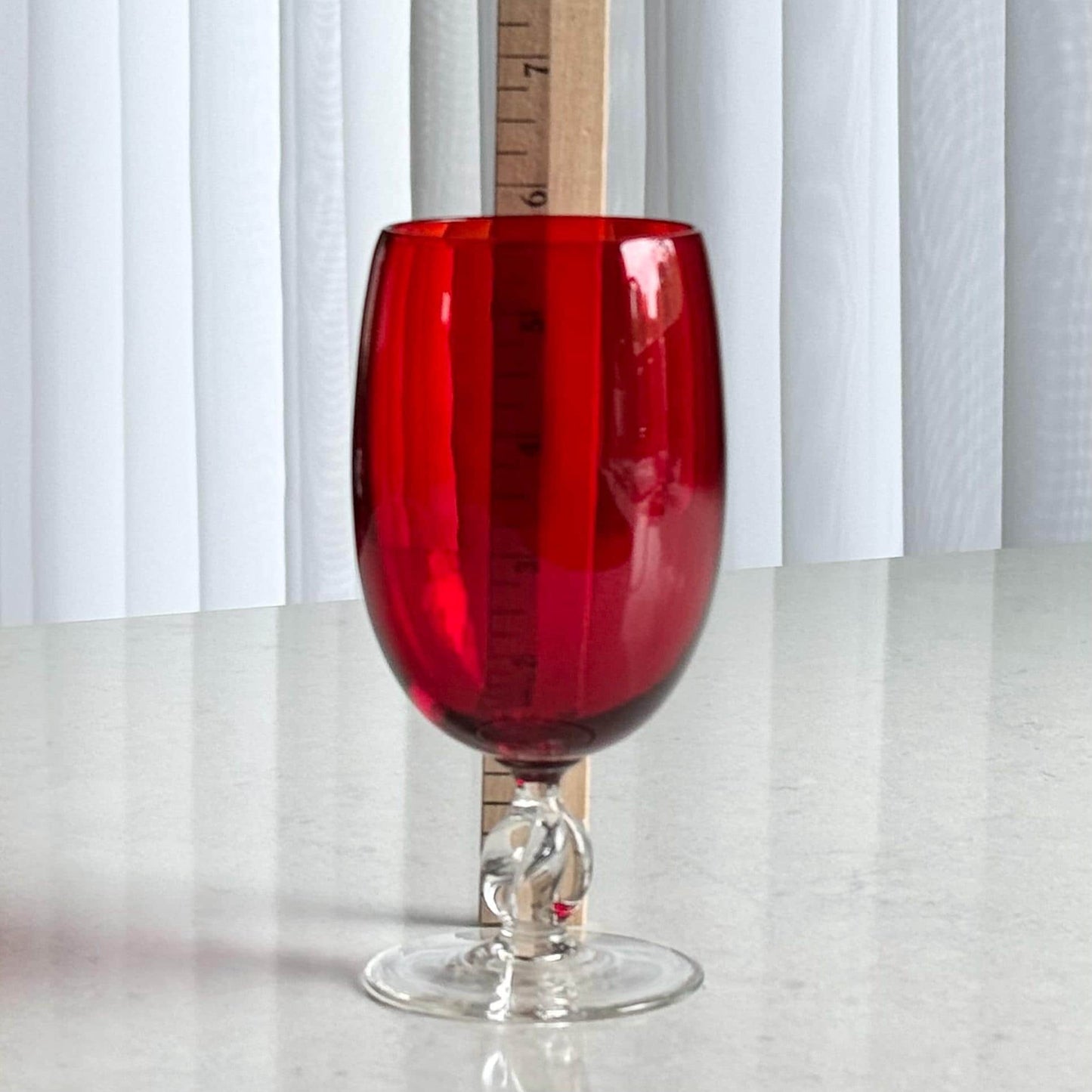 Vintage Ruby Red Twisted Stem Glasses - Set of 6