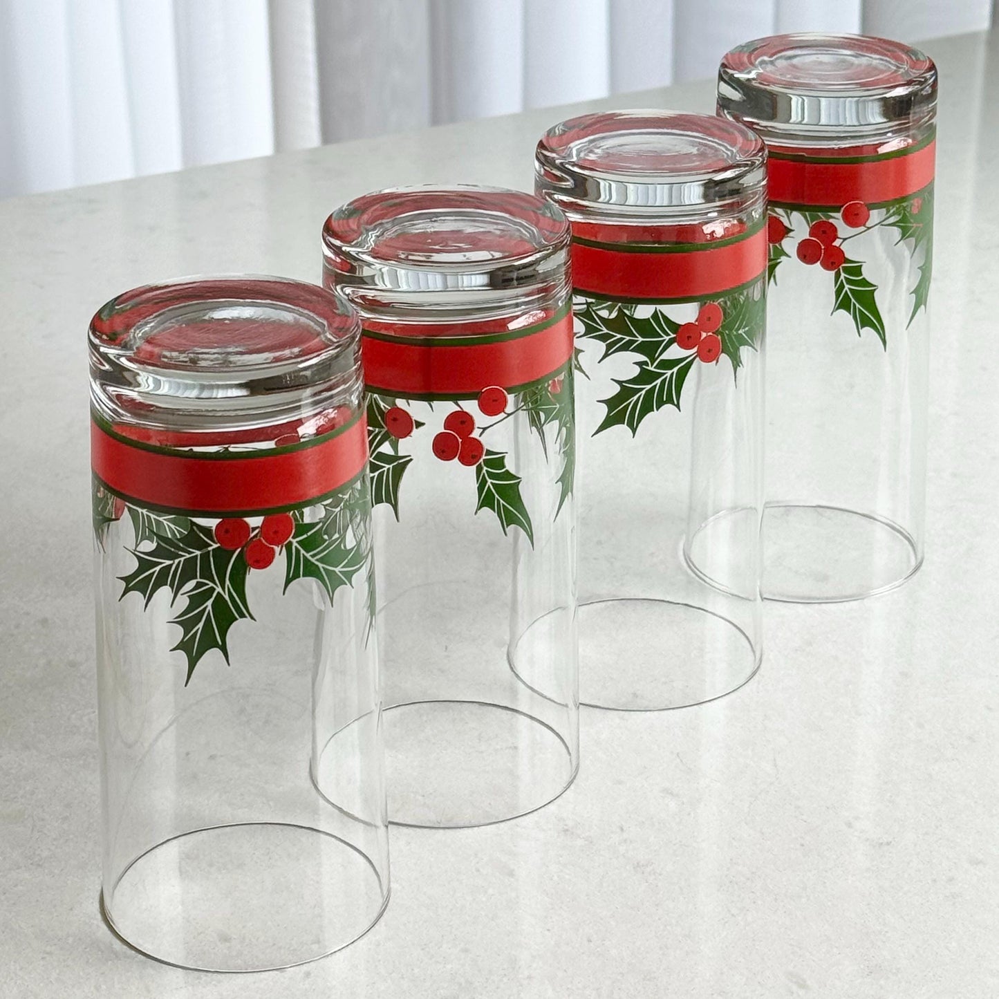 Vintage Libbey Holly and Berries Glasses - Set of 4 (#HB2)