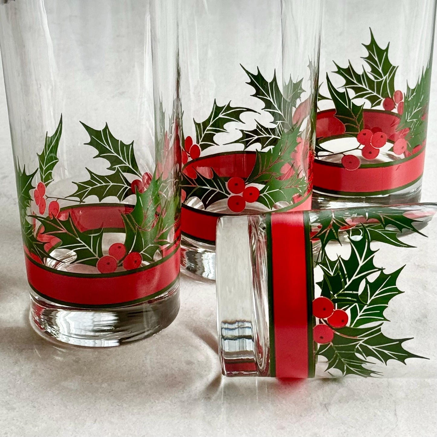Vintage Libbey Holly and Berries Glasses - Set of 4 (#HB2)