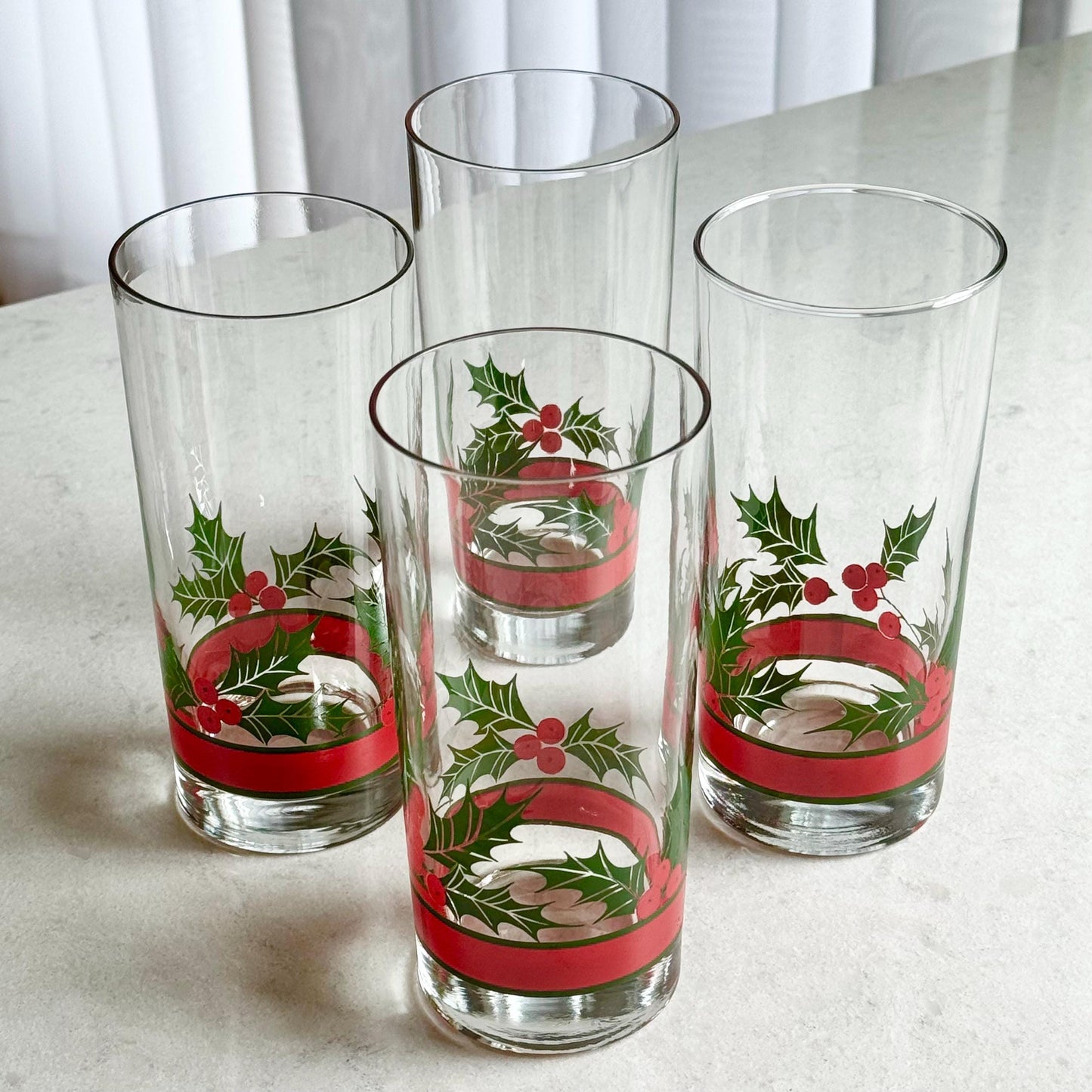 Vintage Libbey Holly and Berries Glasses - Set of 4 (#HB2)