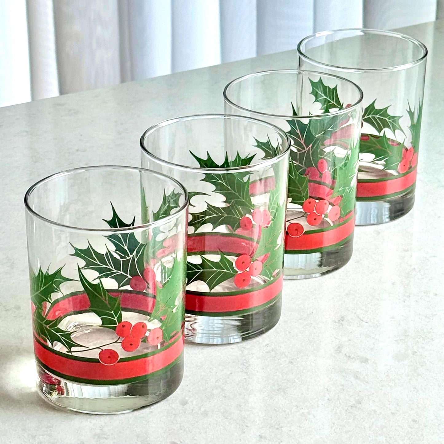 Vintage Libbey Holly and Berries Glasses - Set of 4 (#HB1)