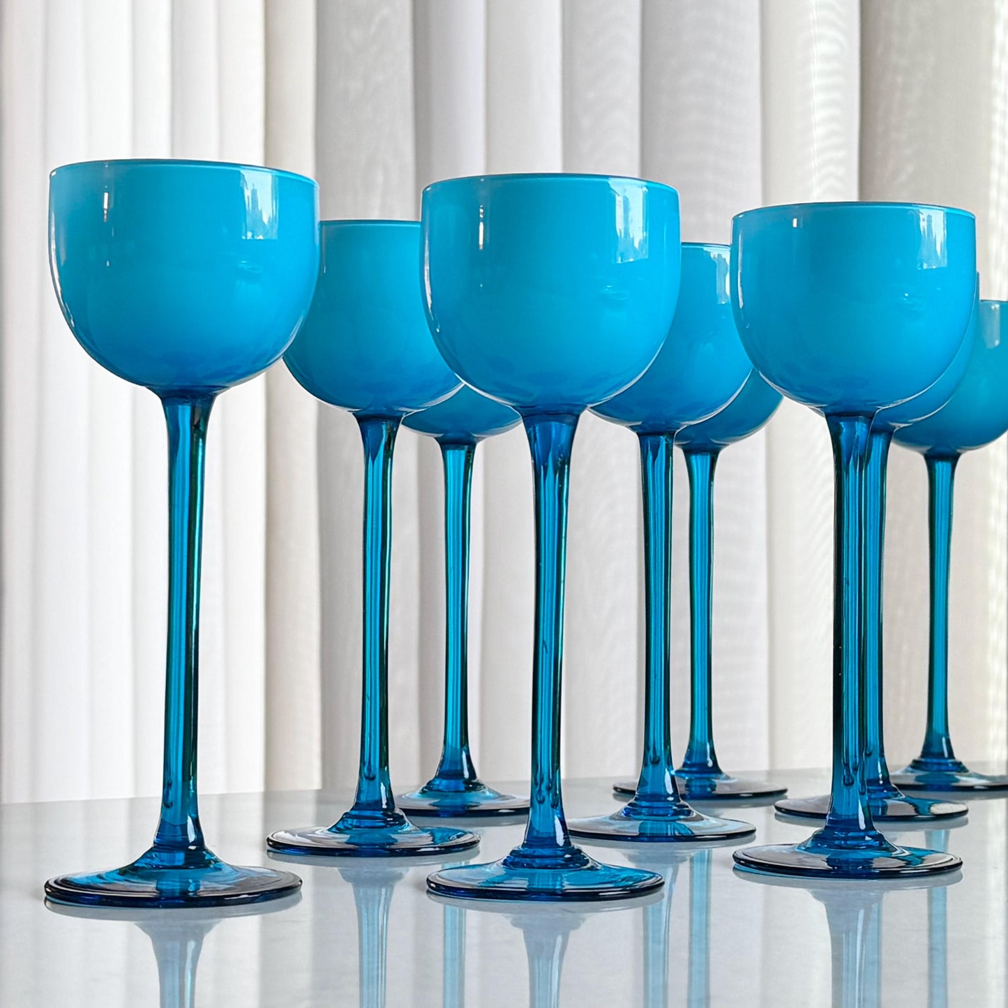 Vintage Carlo Moretti Crysta Blue Cased Glasses - Set of 9